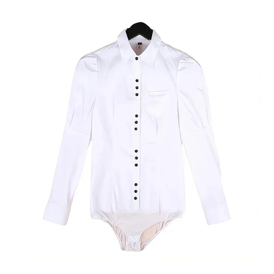 Long Sleeve Bodysuits for Women, White Blouse, Office Lady Work, Formal Body Shirts, Female Fashion, Spring, Autumn, 2023