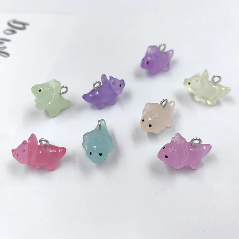 10pcs Colorful Luminous Rhinoceros Charms for Jewelry Making Lovely Animals Pendants Diy Earring Keychain Necklace Finding