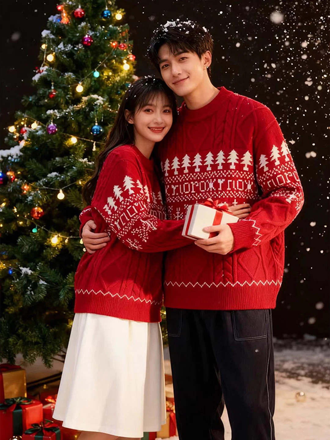 

Cisas Motif Knitted Sweater Men's round Ne Winter Warm Thiened Base Layer irt Lazy Sle Red Sweater for Casual Wear