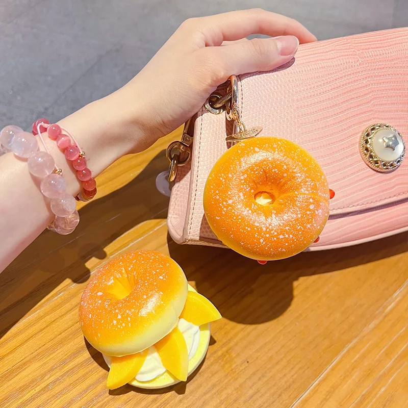 Simulated Fruit Cream Bread Keychain Fun Food Play Sandwich Cupcake Pendant Keyring Kids Girl School Bag Key Chain Accessory