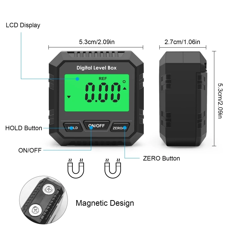 Digital Angle Finder Compact LCD Display Digital Angle Gauge & Level Tool 4x90° 2x180° Essential Woodworking Electrical