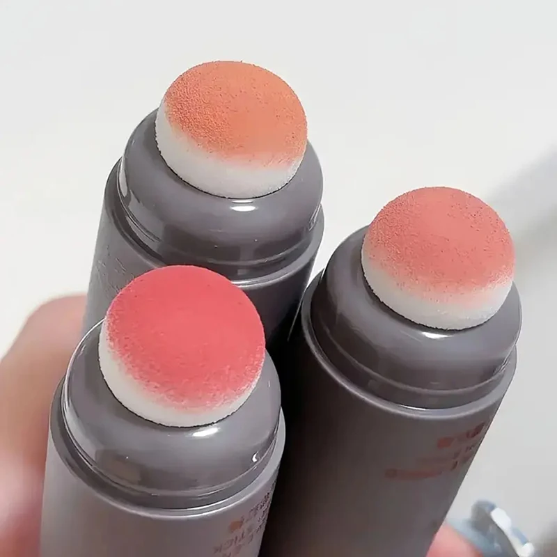 Monocromático Pó Blush Stick, cabeça dupla esponja, durável, fosco, Rouge Natural, Dual-Use, Lip Cheek, luz Natural