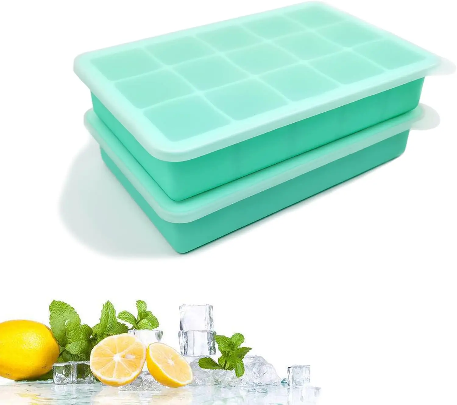 

Pack Silicone Ice Cube Trays, Easy Release Flexible-15 Cubes Ice Cube Molds,Silicone Ice Cube Molds with Removable Lids for Cock
