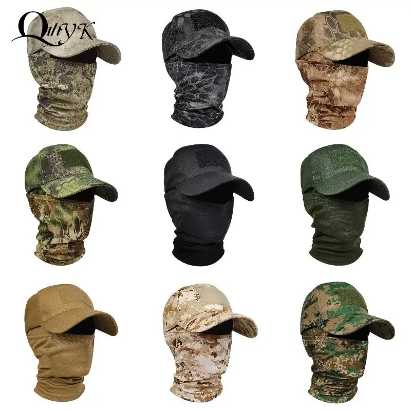 Tactical Baseball Caps + Face Mask Military Hood Set For Men Summer Snapback Sun Hats Outdoor Camouflage Hunting Cycling Fishing