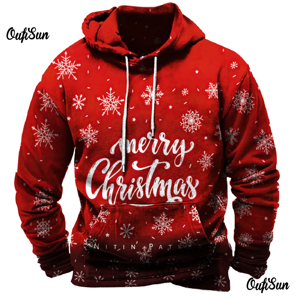 

Merry Christmas Men's Hoodie Letter Pattern Print Autumn Sweatershirt Tops Oversized Clothing Funny Hoodies Outdoor Pullover