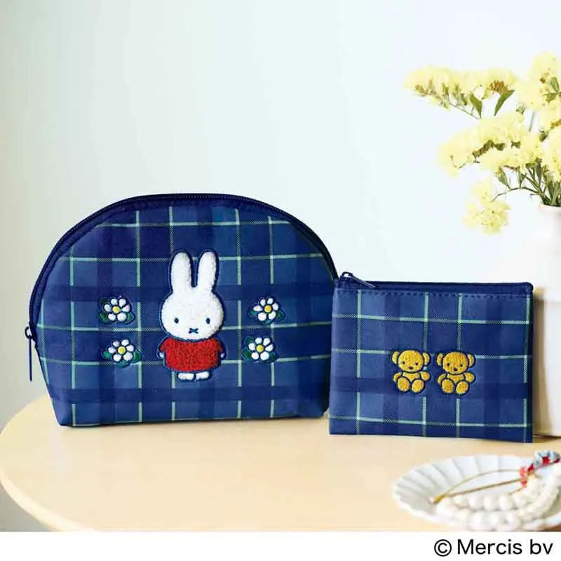 Cartoon Miffy Toiletry and Makeup Bag Kawaii Anime Printed Square Grid Portable Makeup Bag, Coin Purse, Holiday Gift