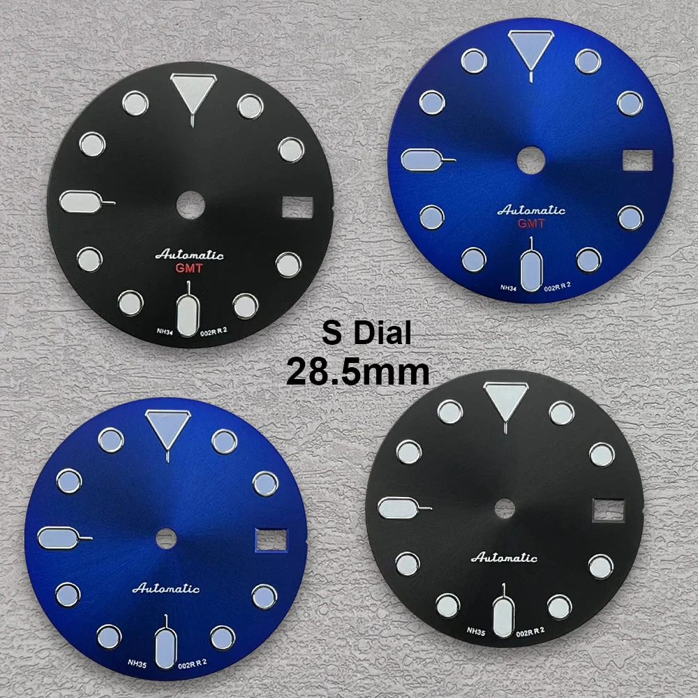 28.5mm SKX007 GMT S5 Dial Fit NH35/NH36/4R36 Movement Green Luminous Black/Blue Dial Watch Modification Accessories