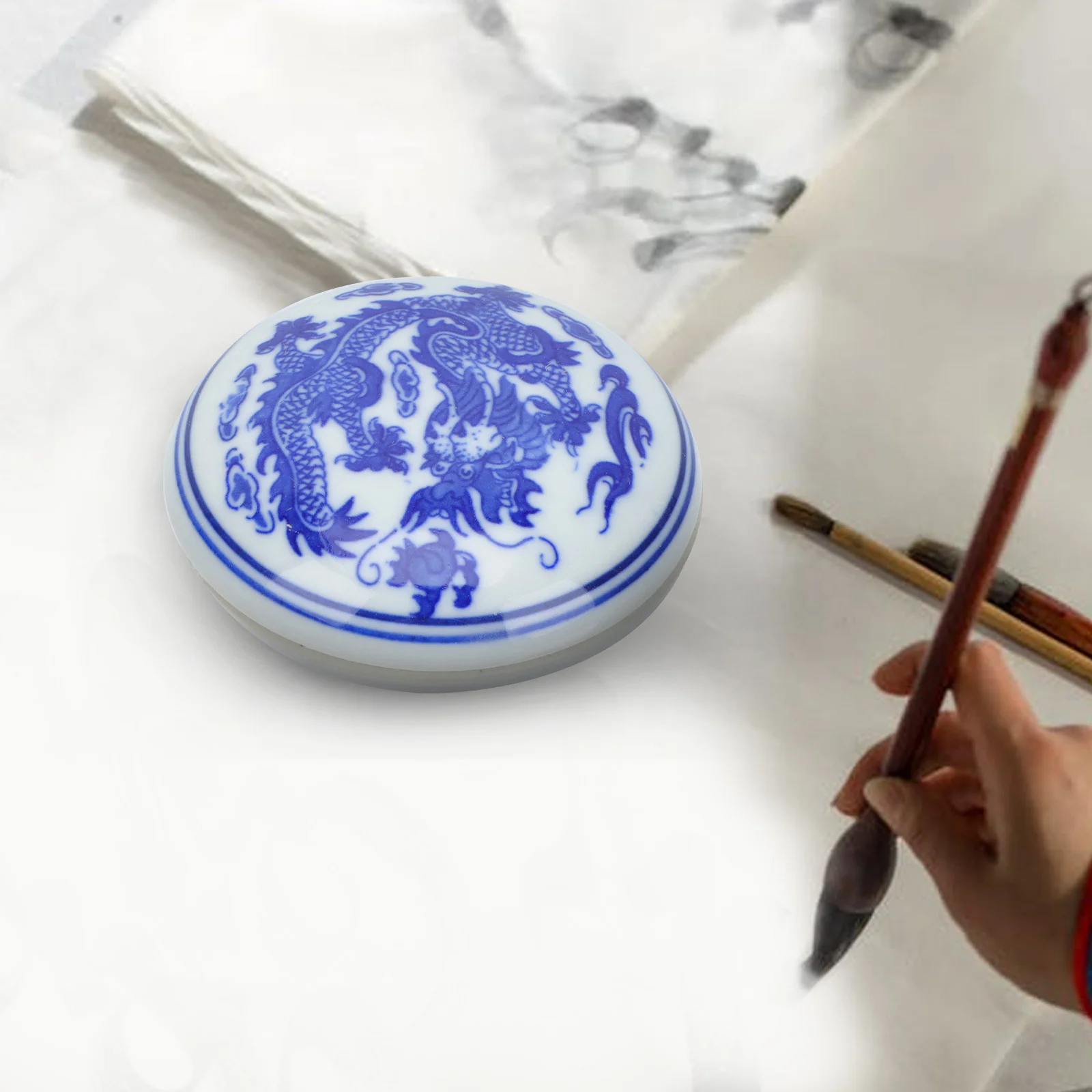 1 قطعة لوحة حبر قطع الختم السيراميك ، حاوية معجون الحبر الأحمر ، توريد الخط متعدد الأغراض ، وسادة حبر اللوحة الصينية ذاتية الصنع ، الحرفية #4