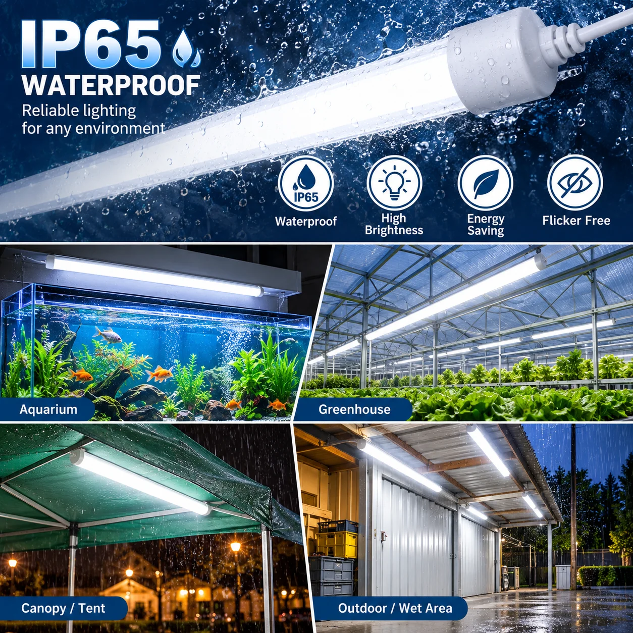 IP65Waterproof LED Tube Light 10 Pack 0.6/0.9/1.2/1.5M 10W-30W Strip Light Flicker Free Garage Greenhouse Aquarium Home Lighting