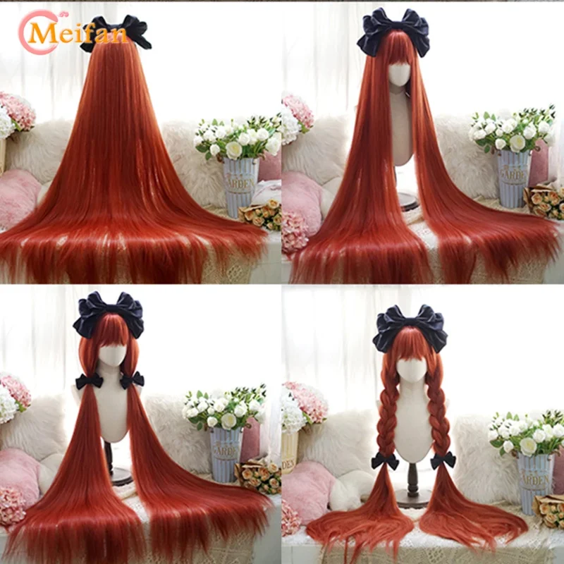 MEIFAN Synthetic Super Long Curly Lolita Wig With Bangs 120cm Blonde White Pink Cute Fake Hair Women Halloween Cosplay Wigs