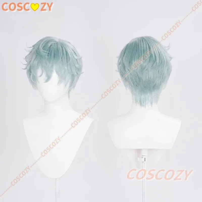 

2025 11 Anime Alien Stage Till Cosplay Prop Wig Short 33cm Grey Green Hair Halloween Christmas RolePlay Men Wigs Custom