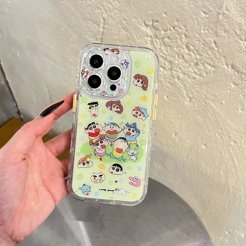 

Cute Cartoon Crayon Shin-chan snot Boochan Bling Glitter Phone Case For iPhone 11 12 13 14 15 16 Pro Max Funny Shin-chan Cover