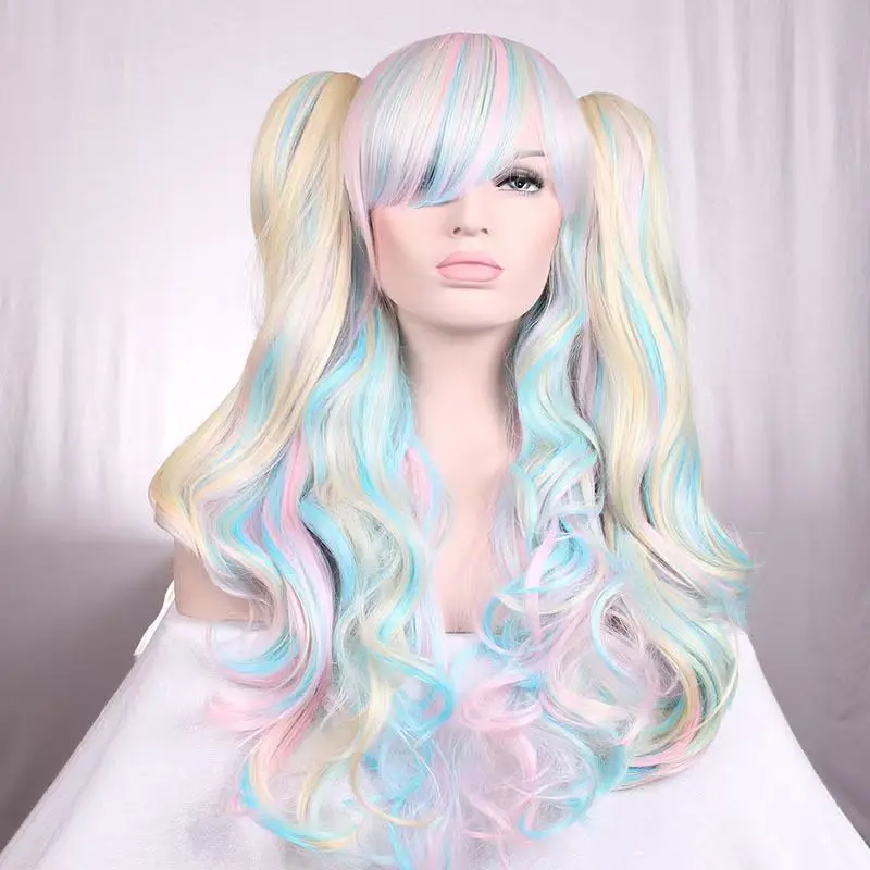 

Dreamy Multicolor Loose Wave Double Ponytail Wigs for Women, Creative Color Wig for Cosplay
