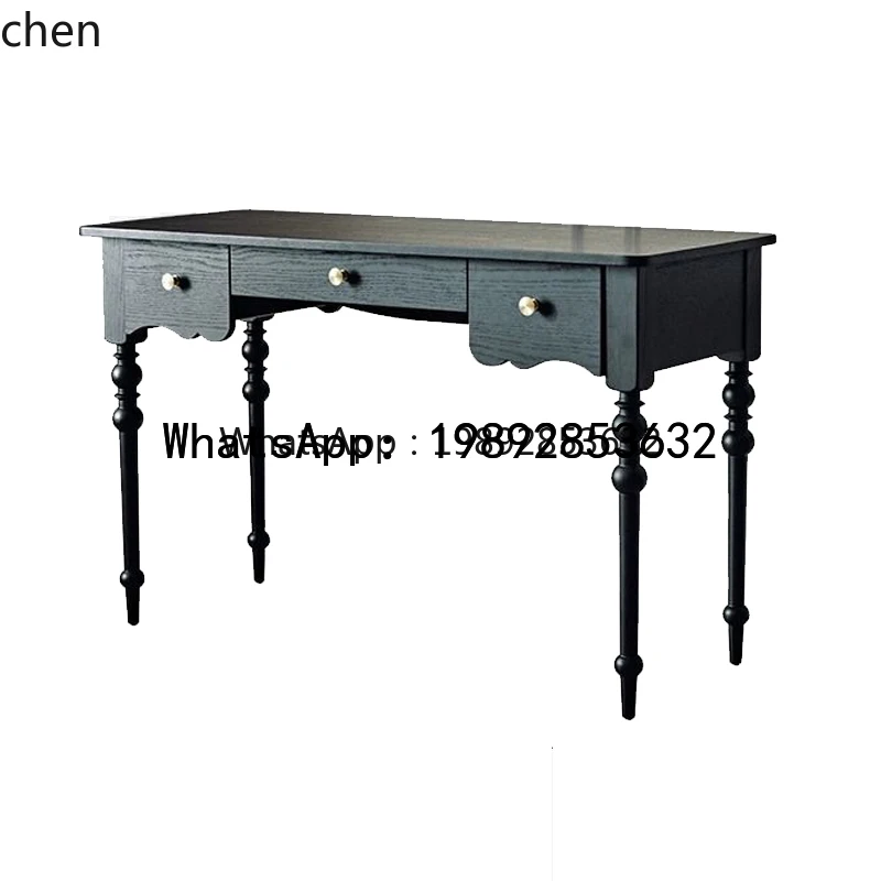 

X7 Retro Solid Wood Desk Black Computer Desk Living Room Writing White Ash Dressing Table