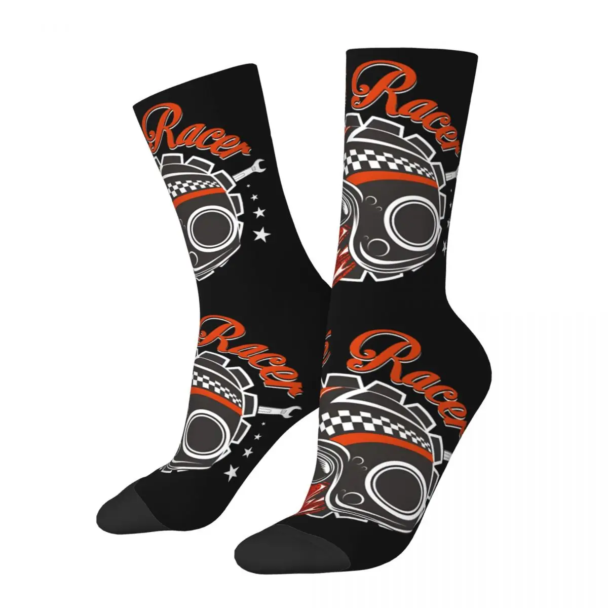 Unisex Vintage Meias de Compressão Motocicleta, Men's Crew Sock, Harajuku Padrão Impresso, Racer, Café, Novidade