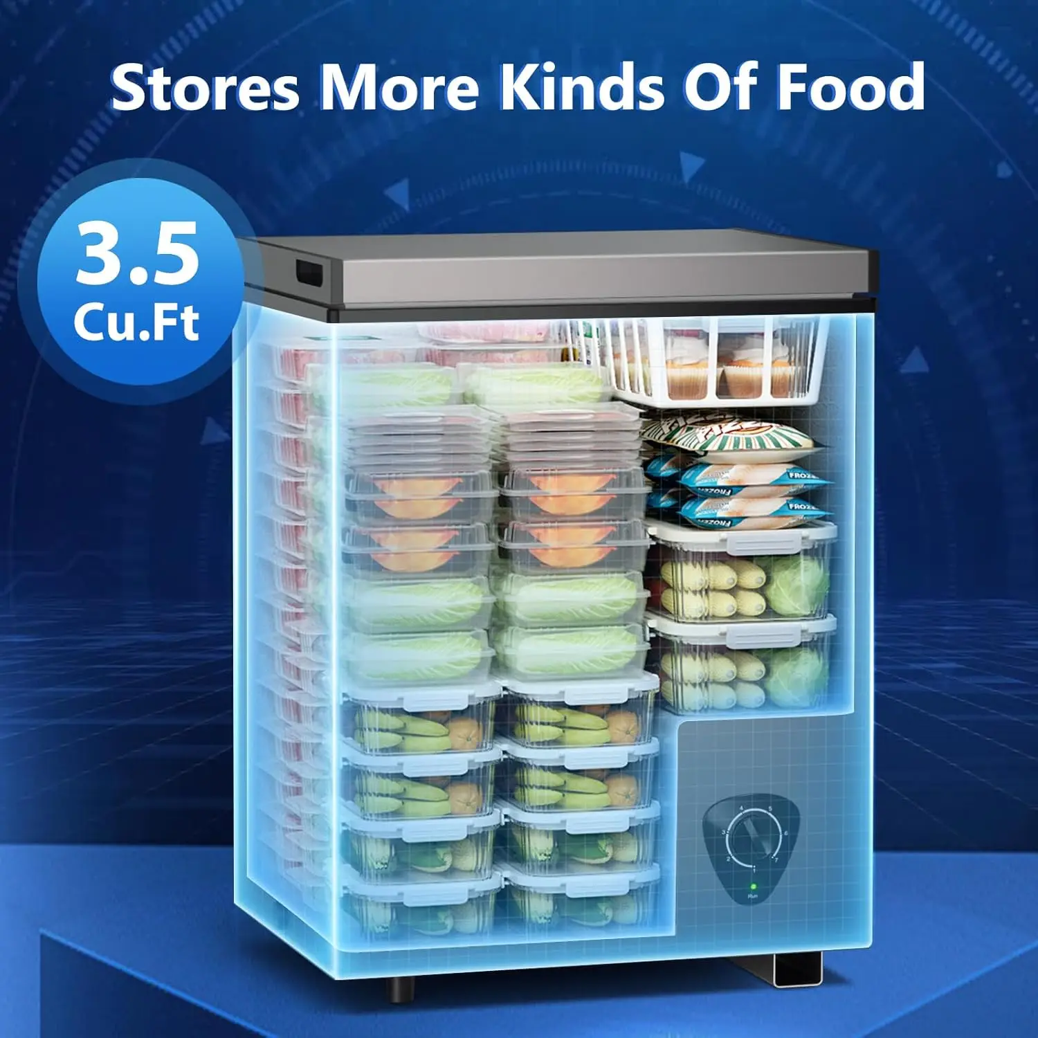 فريزر الصدر بطول 3.5 قدم مكعب مع سلة قابلة للإزالة وتبريد سريع، فريزر عميق صغير، درجة حرارة قابلة للتعديل، موفرة للطاقة