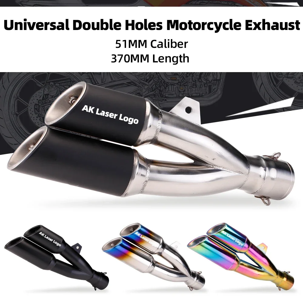 

51MM Motorcycle Universal Double Tube ak Exhaust Muffler Escape For R25 R3R6 CBR500 Z400 Z800 Z900 CBR650 Z1000 NC700 PCX125 ETC