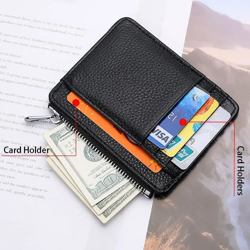 Fashion Men's Credit Card Holder Wallets Slim PU Leather Cardholder Purses with Zip Coin Pocket for Men Black Cards Bag