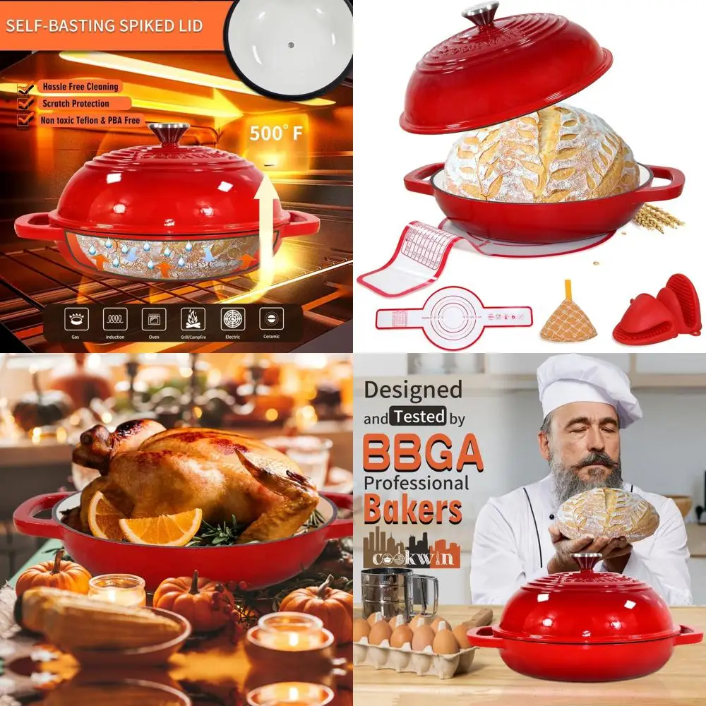 

11 Enamel Dutch Oven with Lid, 6 Quart Bread Pan for Homemade Sourdough, Silicone Baking Mat Included - Perfect Gift for Baking