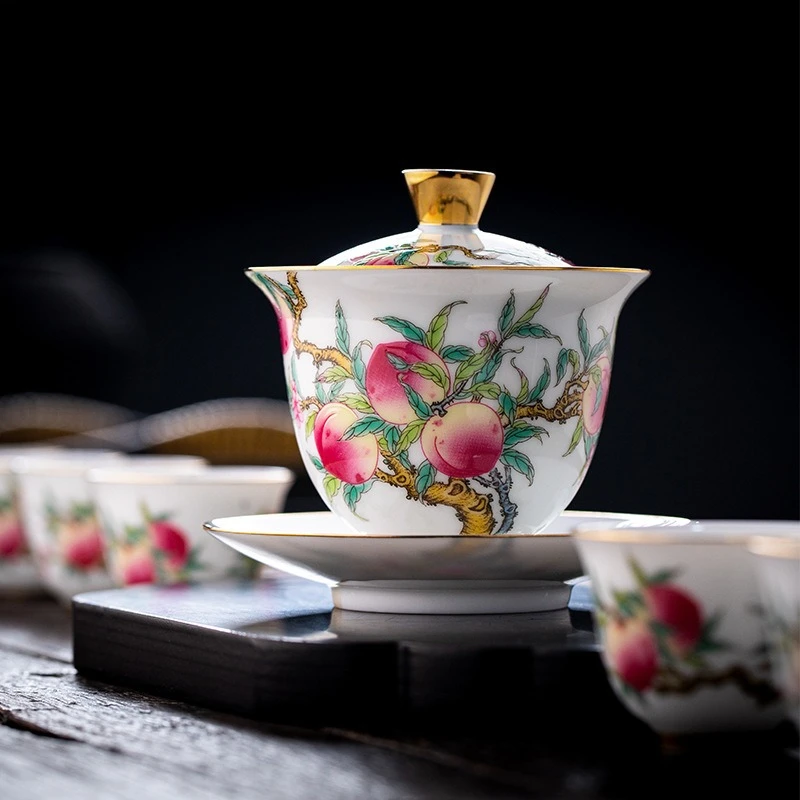 

Cover bowl set household simple ceramic kung fu tea set living room office drinking tea