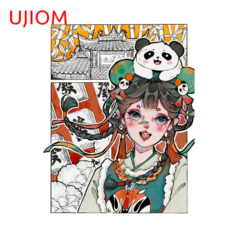 UJIOM 13cm × 10.4cm Chinese Style Panda Girl Wall Stickers Artistic Design Furniture Decals Amuisng Eye-catching House Decor