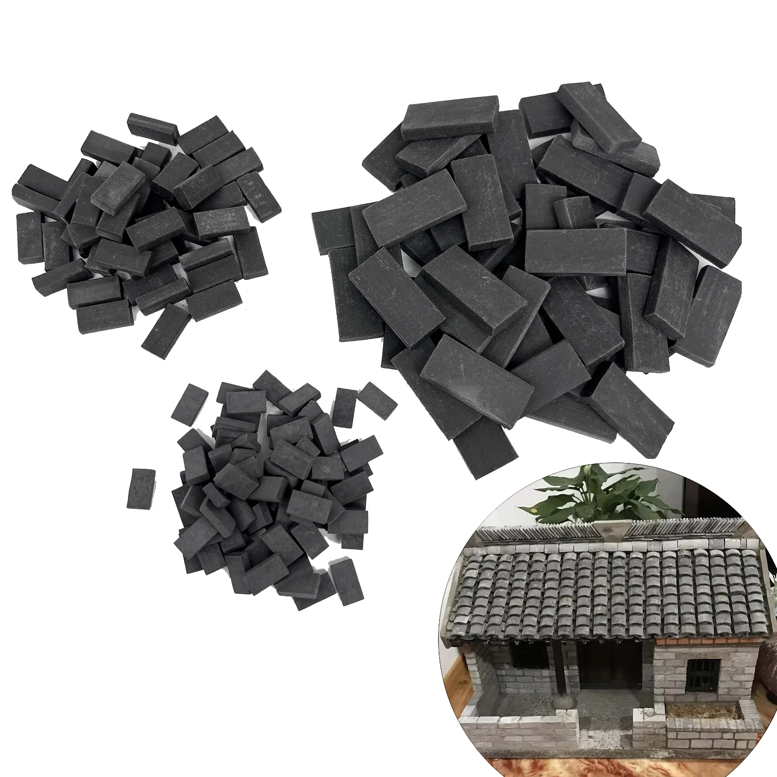 3 Sizes Miniature Dark Grey Bricks Realistic Model Building Blocks DIY Micro‑Landscape Wall Material For Diorama House Scene