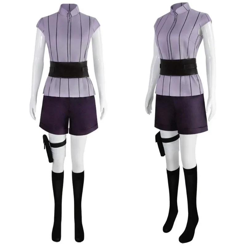 Costume cosplay Hyuga Hinata Set completo Abiti anime Personaggio Accessori per oggetti di scena Vacanza Carnevale Festa vestire Abito viola da donna