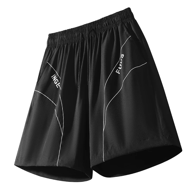 Męskie sportowe szorty casualowe, cienkie letnie modne miejskie spodnie 5/8, dwuczęściowy zestaw, jednolite, elastyczne spodnie ze sznurkiem w pasie.