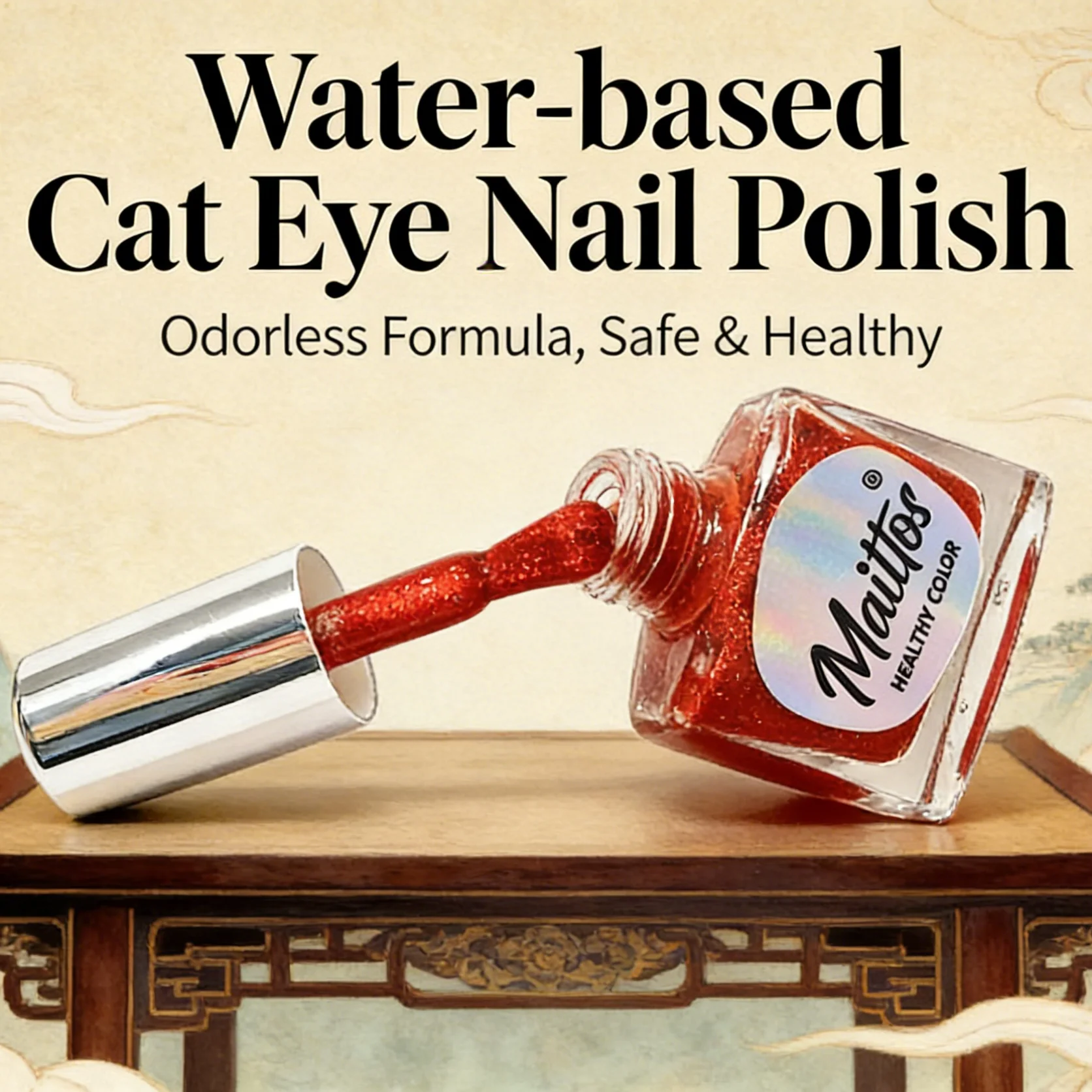 

WA510 Lucky- 12ml No-bake Cat's Eye Water-based Nail Polish, Oderless, With a magnet, dry quickly No need UV lamp, easy to tear
