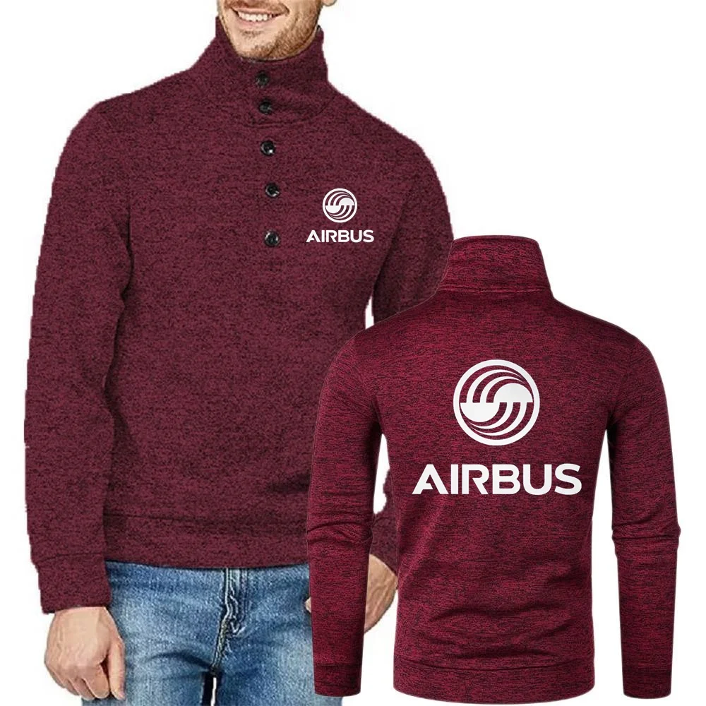 Men's Sweatshirt Button Half Open Turtleneck Sweater Jacket Pullover Fleece Knitwear Coat AIRBUS AVIATION Flight Airbusfan A320