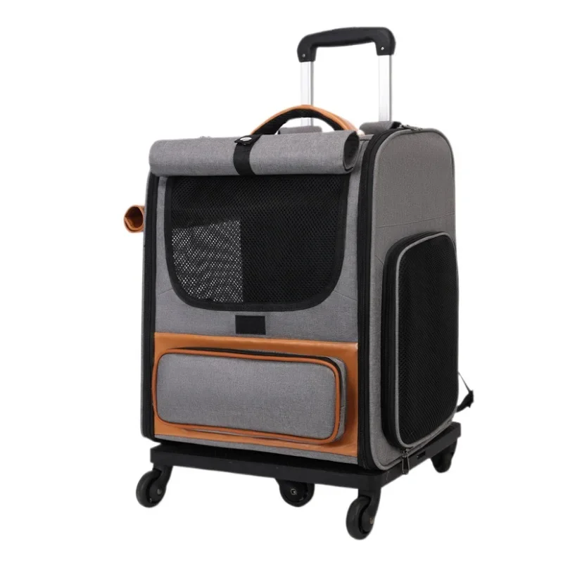 Pet Trolley Box Breathable Foldable Cat Bag Large Capacity Travel Portable Wheel Trolley Bag Pet Carriers Products Accessories