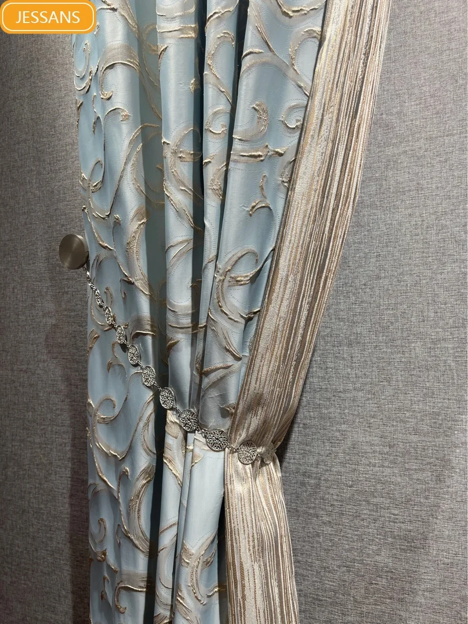 Jacquard Thickening Blackout Embossed Light Luxury Gray Bronzing Curtain for Living Room Bedroom Finished Product Customization