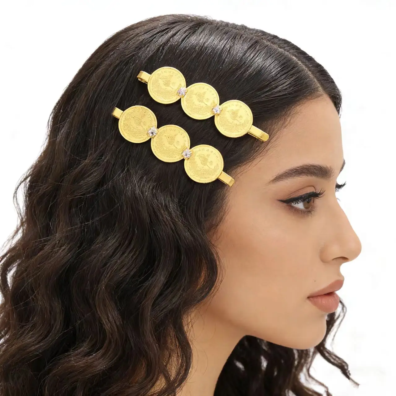 A Pair Fashionable Gold Lace Tassel Hairpins for Women Simple Floral Hair Clips Stylish Hair Accessories Matching Coins Included