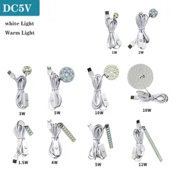 DC5V LED Light Board SMD5730 One Color Lamp Source 1W 2W 3W 4W 5W 10W12W 30W With 1.5M USB Plug ON/OFF Switch white warm Light.