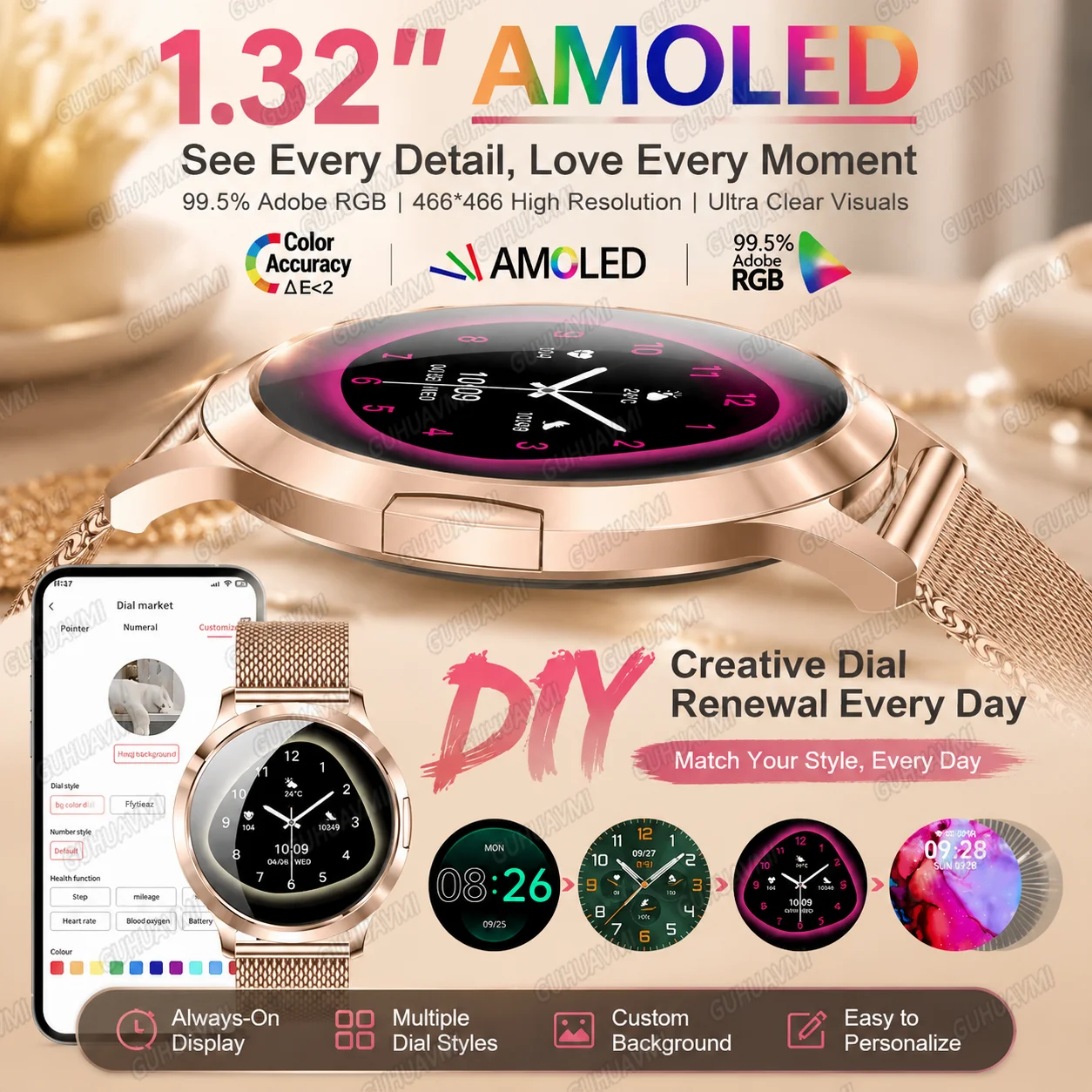 2026 New Fashion Smart Watch Women Always Display Voice Calling Message Health Sports Bracelet  Ladies' Gift Music Digital Clock