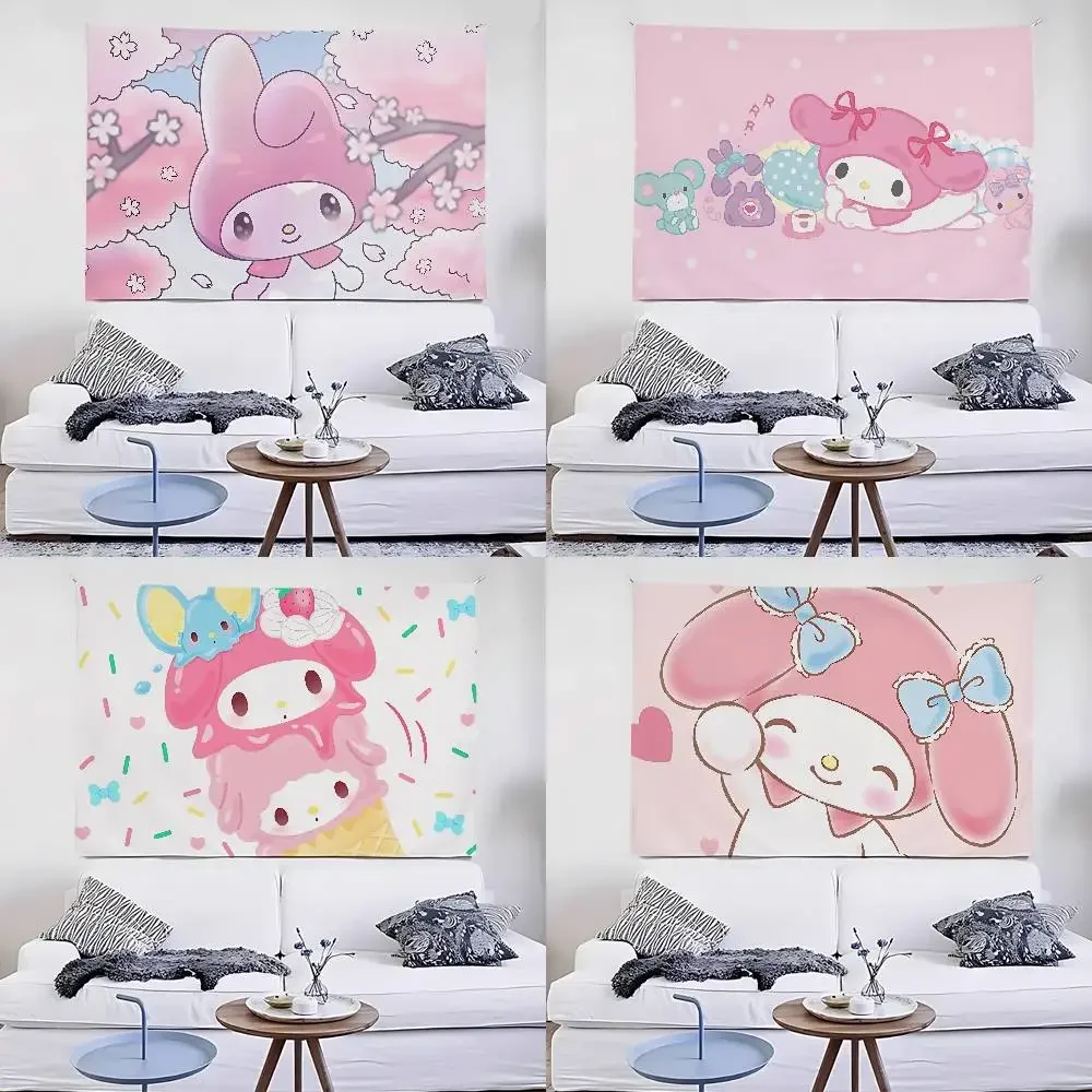 Cute M-My Melody​​s Tapestry Wall Hanging Tapestry Art Deco Blanket Curtain Hanging At Home Bedroom Living Room Decor