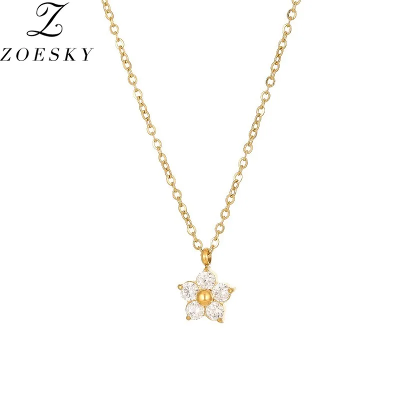 

Zoesky Romantic Flower Zirconia Pendant Necklace For Women Girls Gold Color Charm Necklaces Bracelets Wedding Party Jewelry Set
