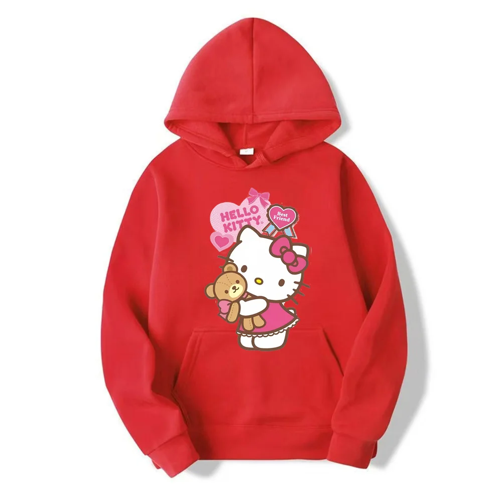 2024 New Fashion Women Hoodie Hello Kitty Hoodies Spring Autumn Pink Hoodie Sweatshirt Clothes Tops Clothing Oversized Pullover