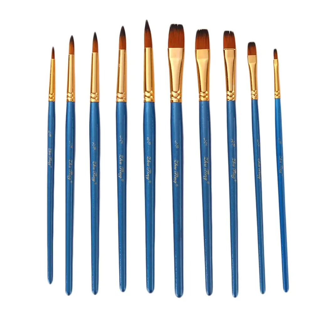 10pcs Assorted Paint Brush Set Nylon Hair for Craft Painting