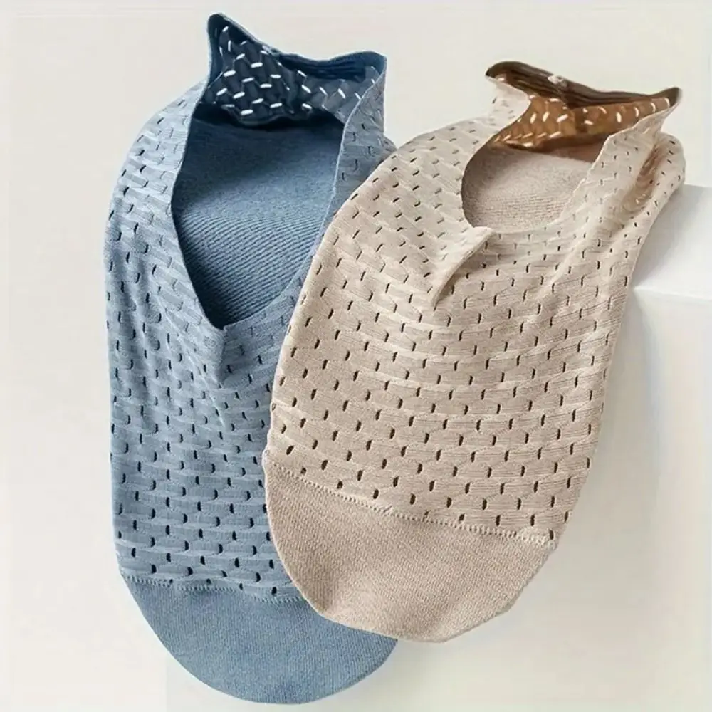 

Solid Color Hollow Out Men Boat Socks Summer Ice Silk Anti Slip Ankle Socks Men Thin Breathable Invisible Mesh Socks Daily