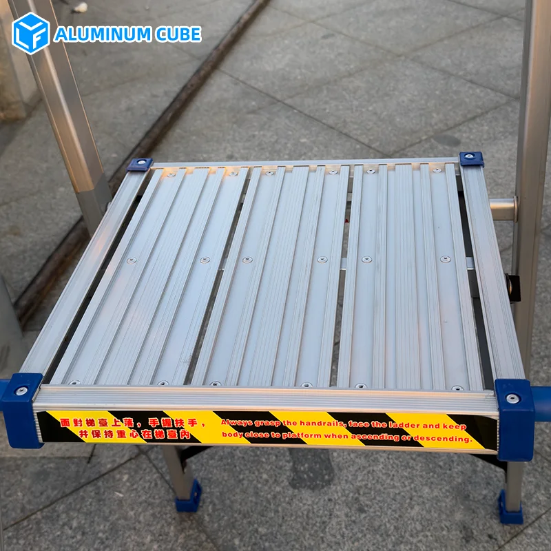 Folding Aluminum Platform Ladder Tool Tray Safety Net Industrial Step Ladder 1 Year Warranty 150kg Load Capacity 375lbs