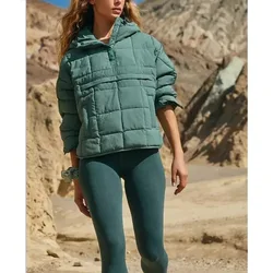 Chaqueta acolchada de Color liso para mujer, jerséis con capucha de manga larga con bolsillos, abrigos casuales japoneses y coreanos, Otoño e Invierno