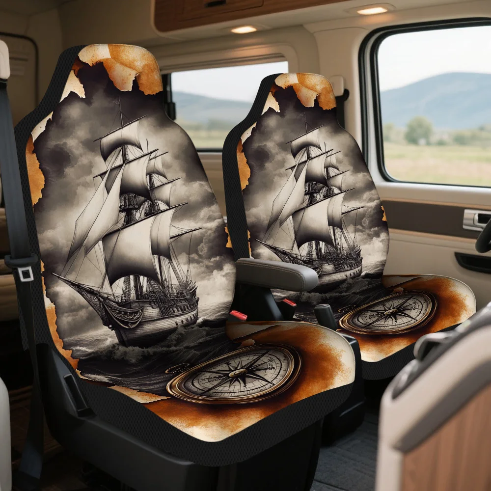 Set Of 2, Nautical Adventure Map Design Car Seat Covers – Complete Set Suitable For Most Vehicles, Stylish And High-Quality Car