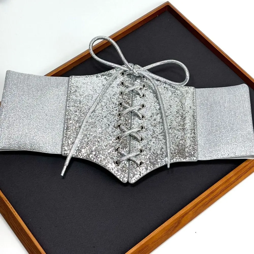 Personnalité élastique or Cummerbunds brillant en cuir PU imprimé léopard ceinture paillettes taille haute Blingbling Corset ceinture femmes