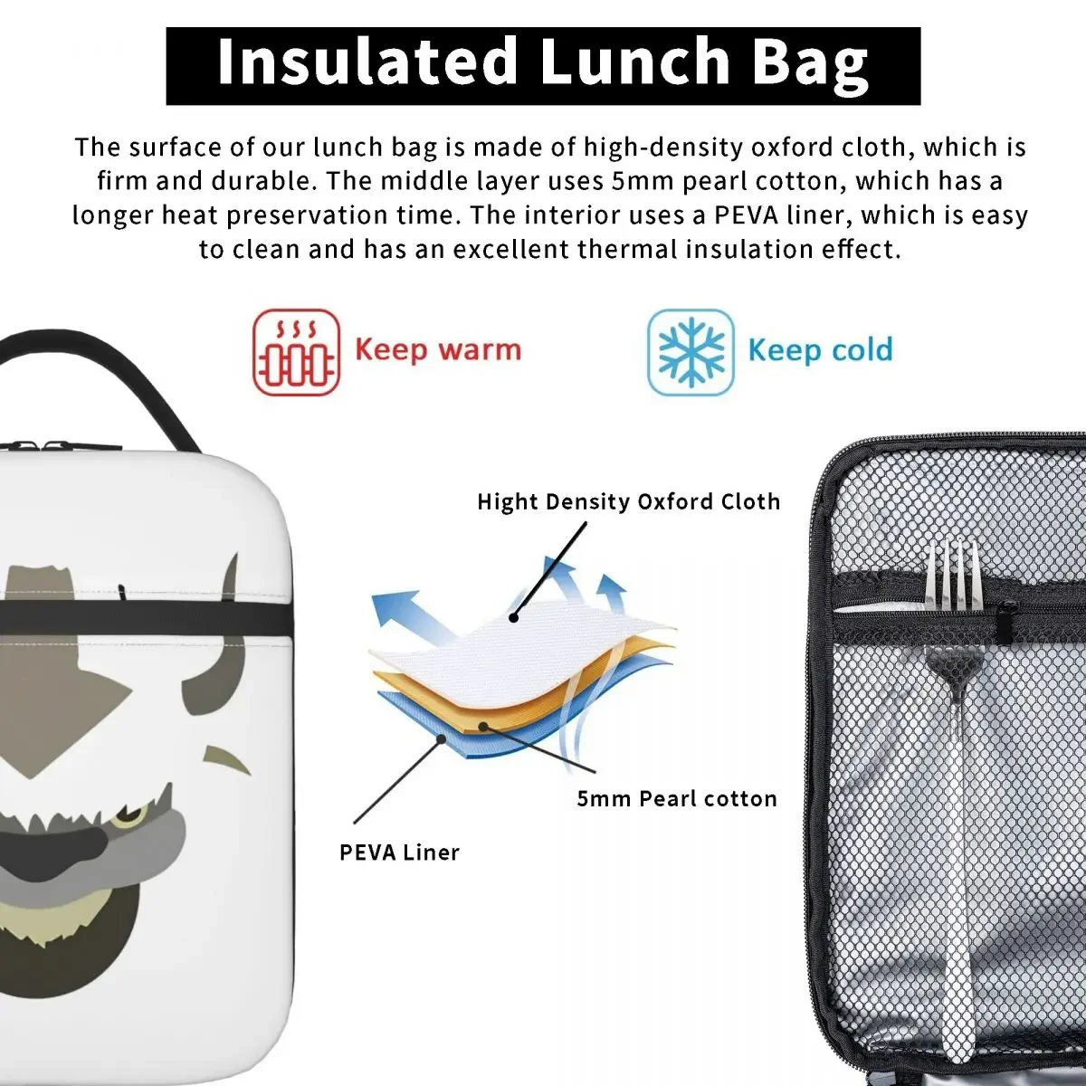 Appa Avatar The Last Airbender Accessories Insulated Lunch Bag For Travel Food Storage Bag Portable Thermal Cooler Lunch Boxes