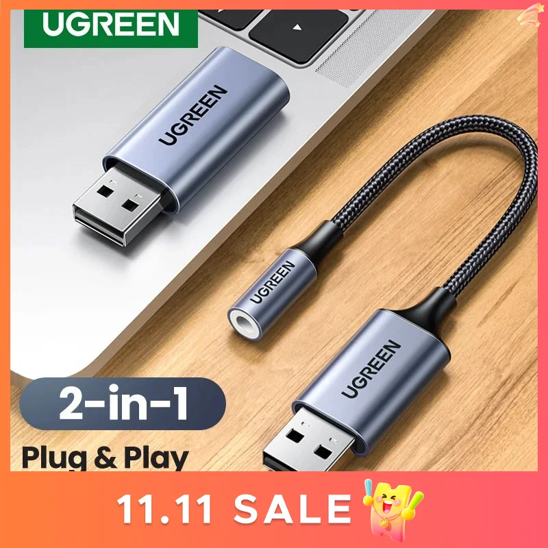 UGREEN Card Âm Thanh USB 2 Trong 1 Giao Diện Âm Thanh Bên Ngoài Chuyển Đổi Audio 3.5Mm Âm Soundcard Laptop PS4 tai Nghe USB Card Âm Thanh
