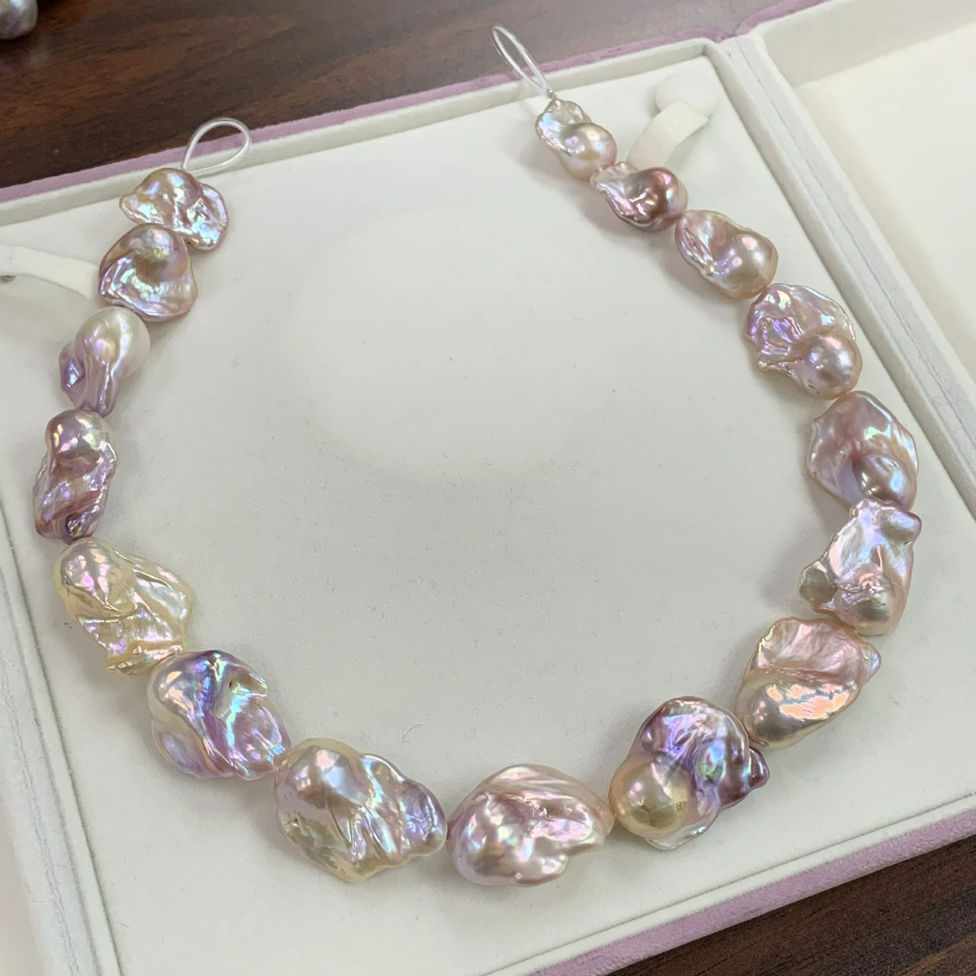 Big 18mm Iridescent Baroque Freshwater Pearl Necklace Rainbow Luster Large Pearl Statement Necklaces For Wedding Party Jewelry