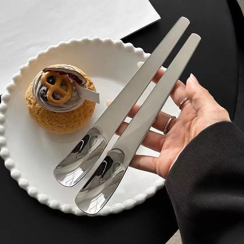 2/5pcs Stainless Steel Dessert Spoon with Extra Long Handle for Mixing, Serving Cake, Ice Cream, Coffee, Cheesecake & Desserts