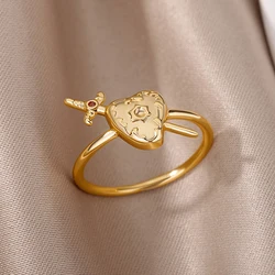 Heart Sword Gold Color Rings for Women Vintage Punk Stainless Steel Finger Ring Female Fashion Wedding Jewelry Waterproof Gifts
