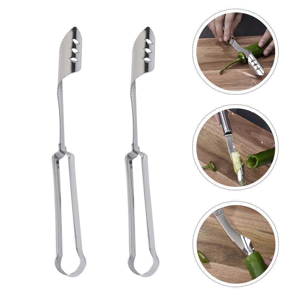

2Pcs Stainless Steel Pepper Core Remover Serrated Chili Corer Tools for Kitchen Cooking Supplies Comfortable Grip